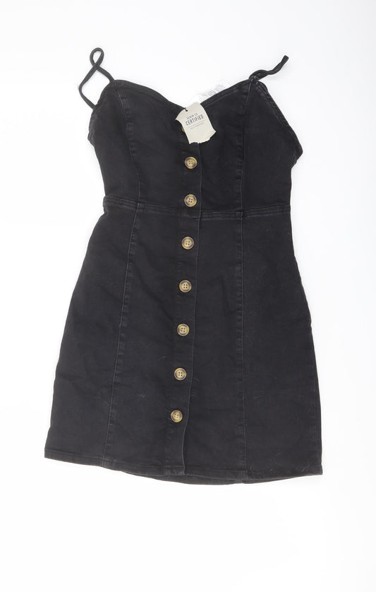 Denim & Co. Womens Grey Cotton Mini Size 8 Sweetheart Button