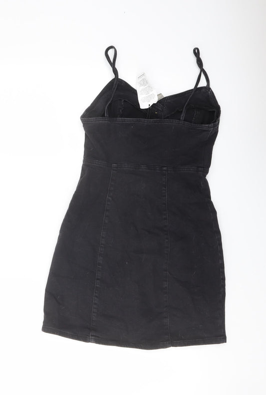 Denim & Co. Womens Grey Cotton Mini Size 8 Sweetheart Button