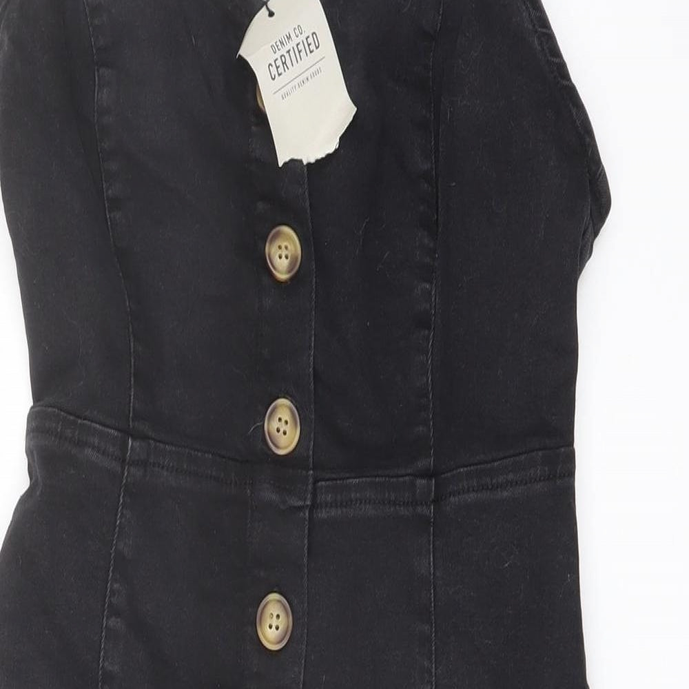 Denim & Co. Womens Grey Cotton Mini Size 8 Sweetheart Button