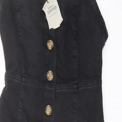 Denim & Co. Womens Grey Cotton Mini Size 8 Sweetheart Button