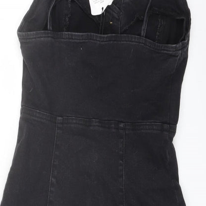 Denim & Co. Womens Grey Cotton Mini Size 8 Sweetheart Button