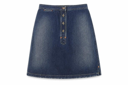United Colors of Benetton Womens Blue Cotton A-Line Skirt Size 12 Button