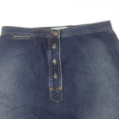 United Colors of Benetton Womens Blue Cotton A-Line Skirt Size 12 Button
