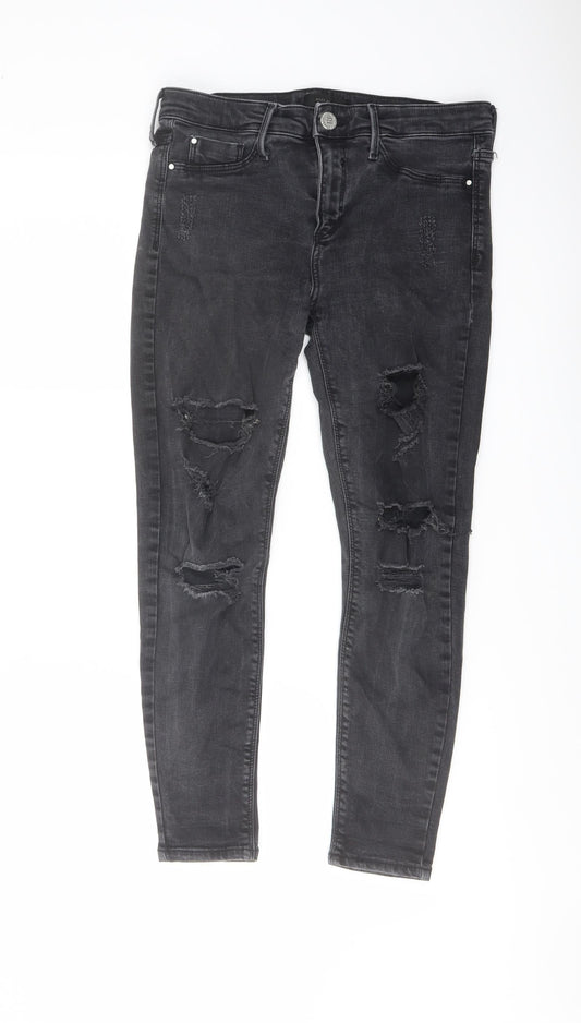 River Island Womens Grey Cotton Skinny Jeans Size 10 L24 in Regular Button