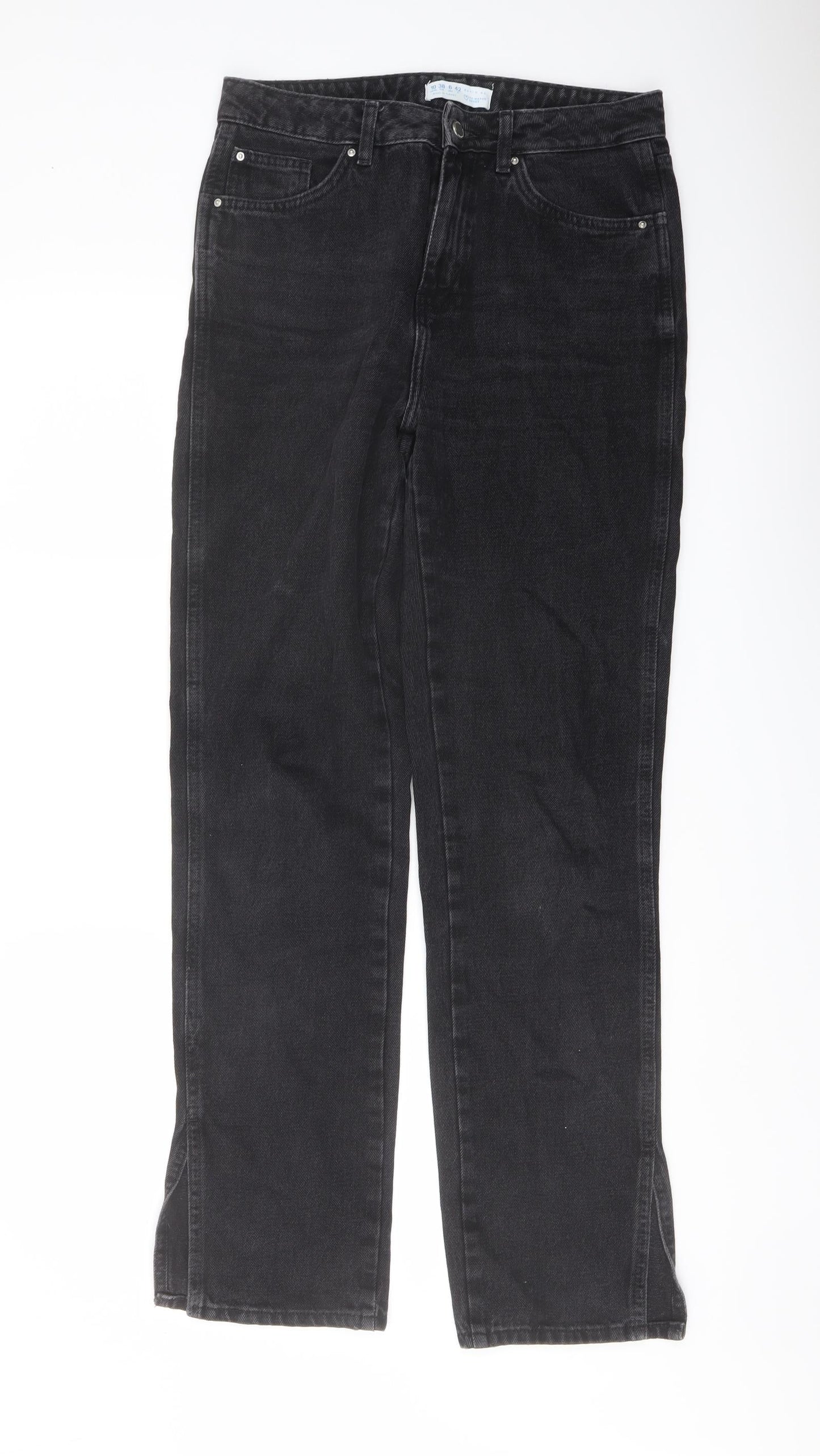 Denim & Co. Womens Grey Cotton Straight Jeans Size 10 L31 in Regular Button