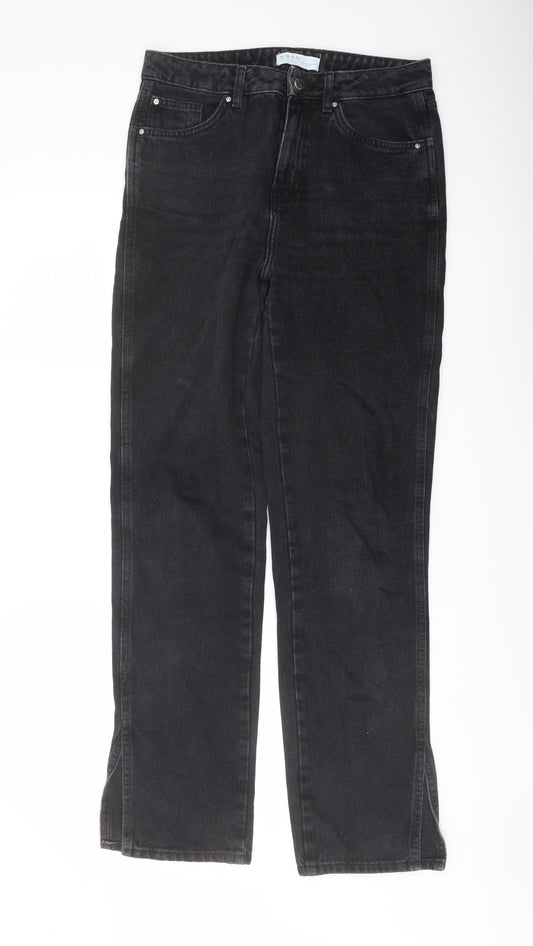 Denim & Co. Womens Grey Cotton Straight Jeans Size 10 L31 in Regular Button