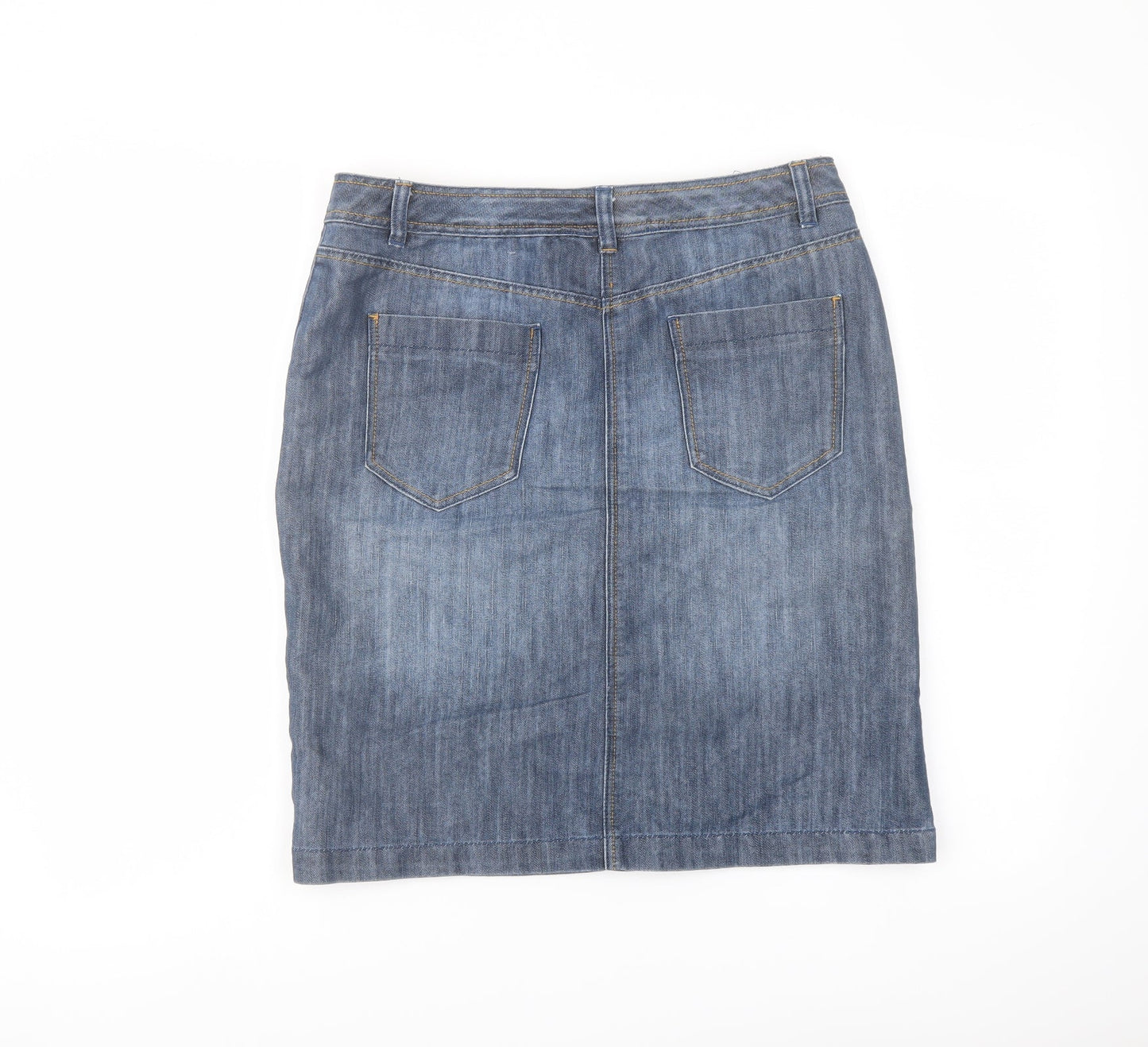 BHS Womens Blue Cotton A-Line Skirt Size 10 Button