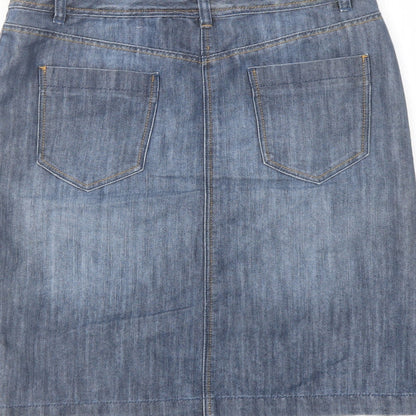 BHS Womens Blue Cotton A-Line Skirt Size 10 Button