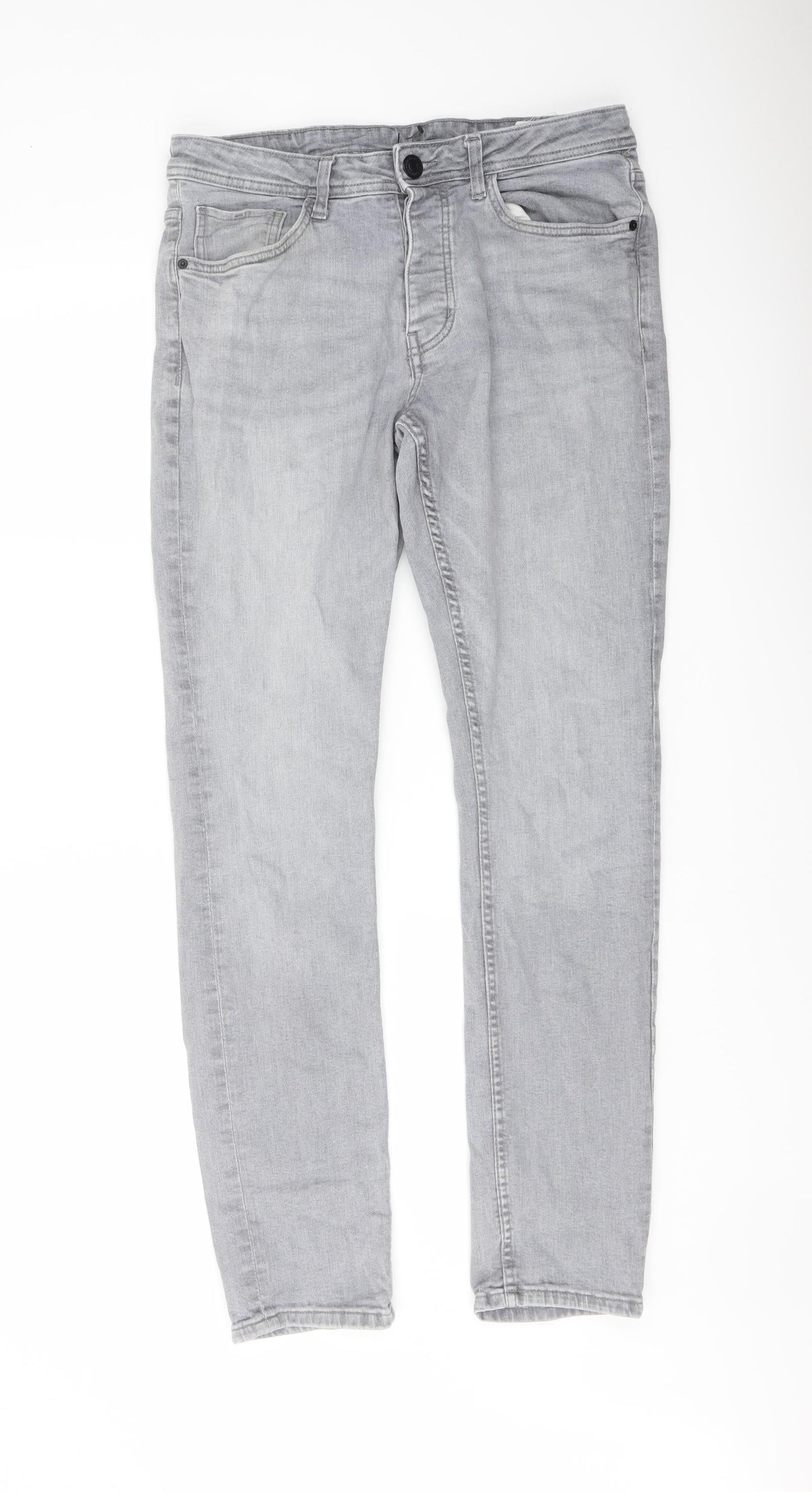 Denim & Co. Mens Grey Cotton Skinny Jeans Size 32 in L32 in Regular Button