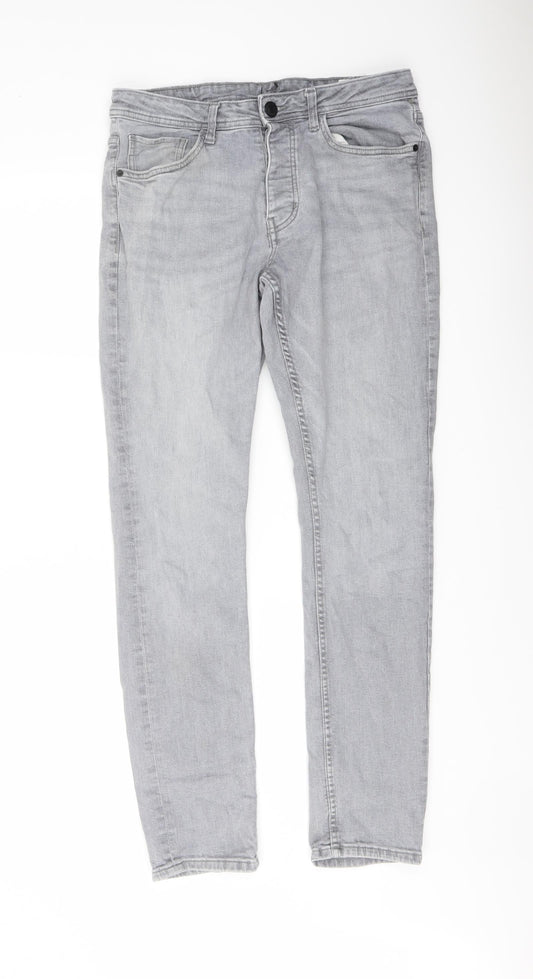 Denim & Co. Mens Grey Cotton Skinny Jeans Size 32 in L32 in Regular Button