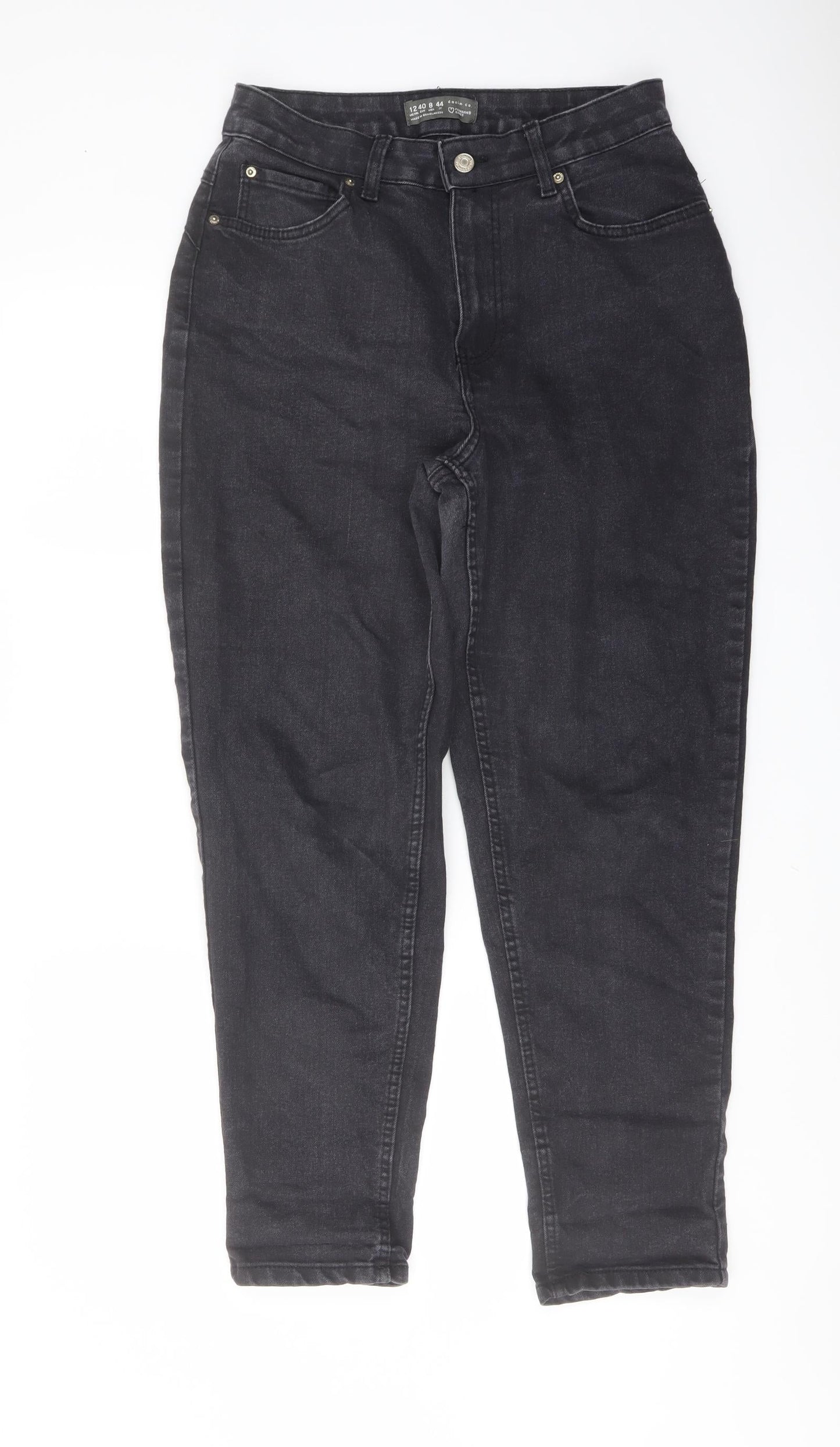 Denim & Co. Womens Grey Cotton Mom Jeans Size 12 L28 in Regular Button