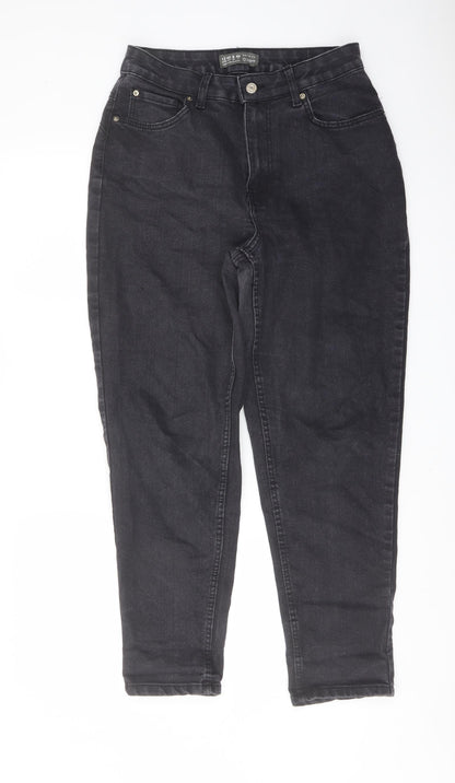 Denim & Co. Womens Grey Cotton Mom Jeans Size 12 L28 in Regular Button