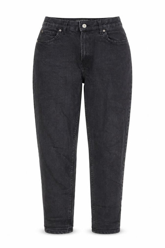 Front view of Denim & Co. women’s grey cotton mom jeans, size UK 12, 28-inch leg regular button