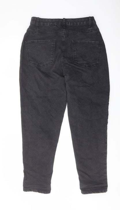 Denim & Co. Womens Grey Cotton Mom Jeans Size 12 L28 in Regular Button