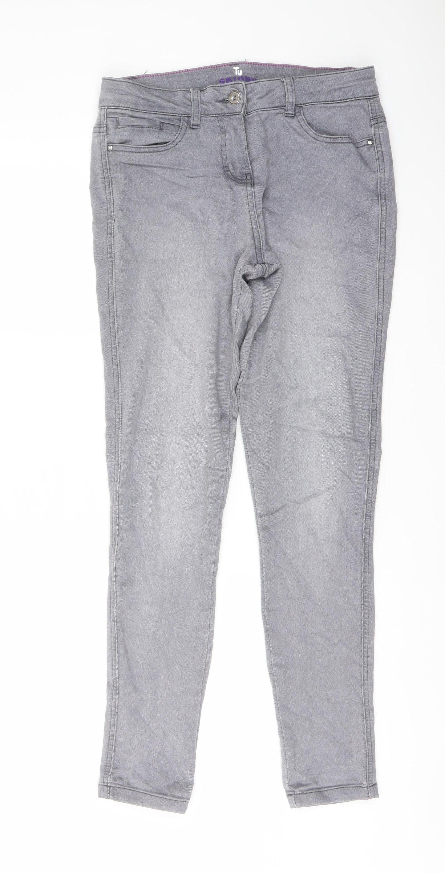 TU Womens Grey Cotton Skinny Jeans Size 10 L29 in Regular Button