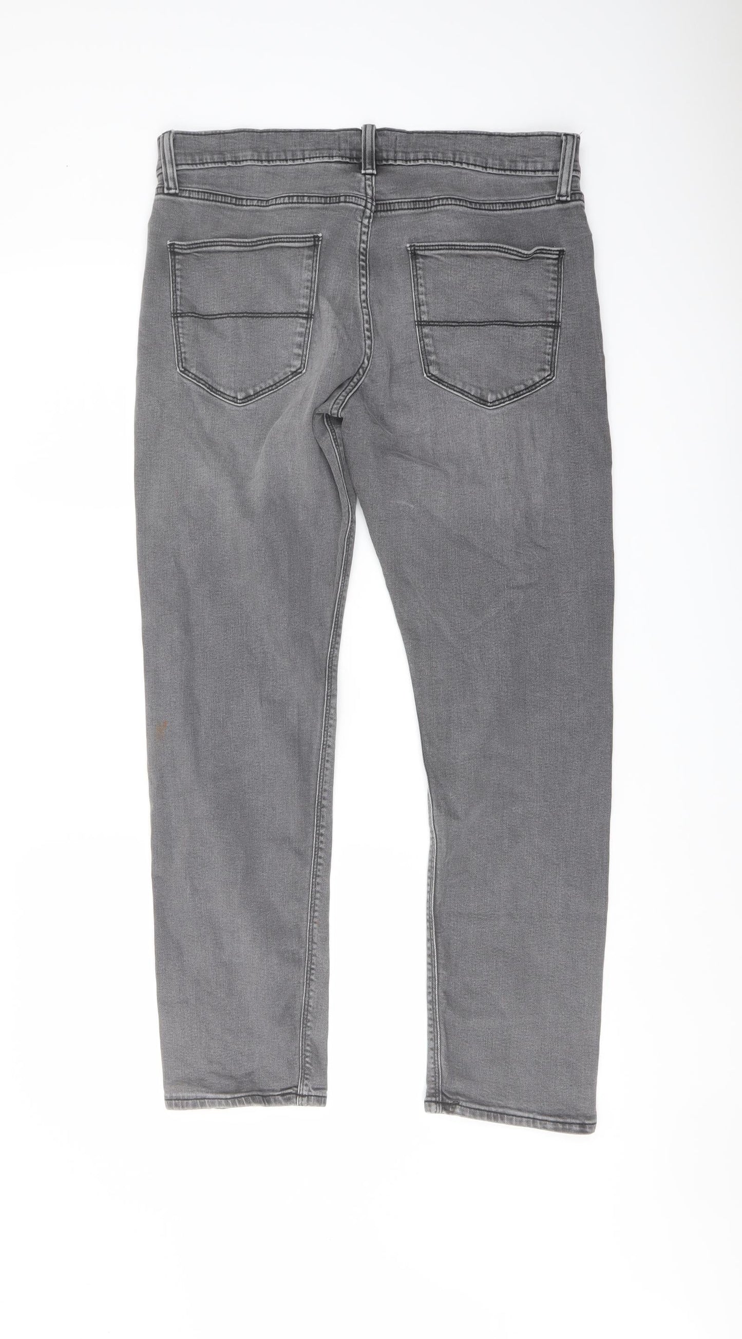 Marks and Spencer Mens Grey Cotton Straight Jeans Size 32 in L29 in Slim Button