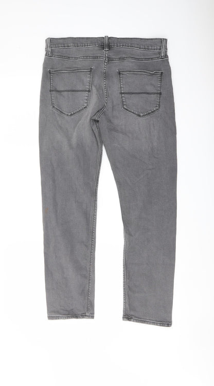 Marks and Spencer Mens Grey Cotton Straight Jeans Size 32 in L29 in Slim Button