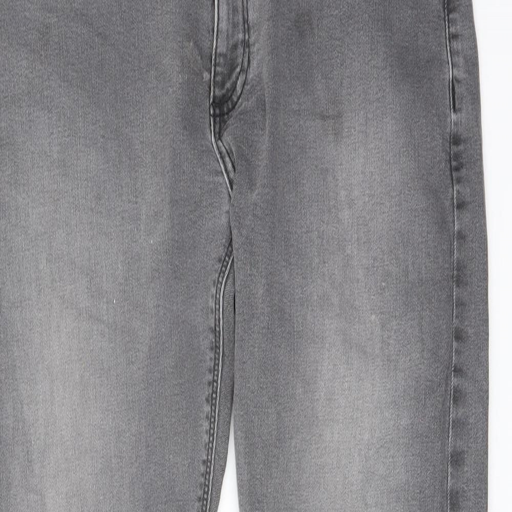 Marks and Spencer Mens Grey Cotton Straight Jeans Size 32 in L29 in Slim Button