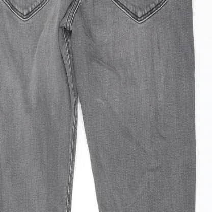 Marks and Spencer Mens Grey Cotton Straight Jeans Size 32 in L29 in Slim Button