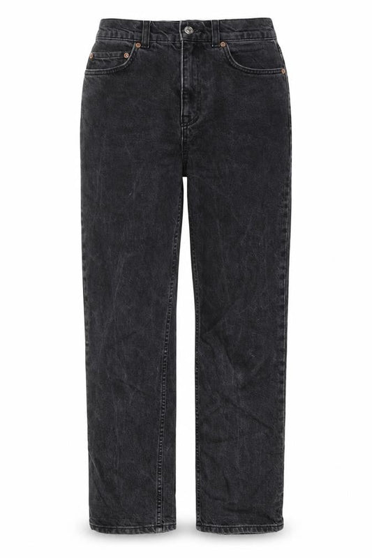 Front view of ASOS women’s grey cotton mom jeans, size UK 28, in, 28-inch leg regular button