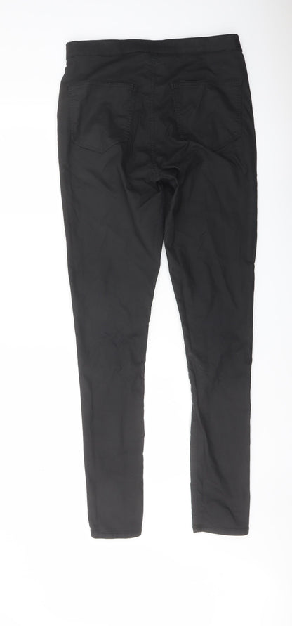 Topshop Womens Black Cotton Trousers Size 30 in L31 in Regular Button