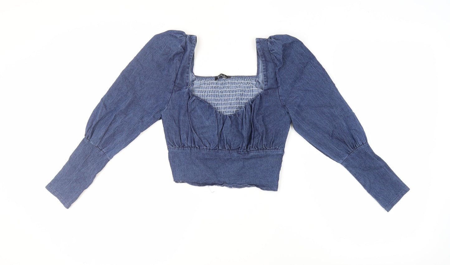 Boohoo Women's Blue Cropped Blouse - Size 12