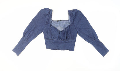 Boohoo Women's Blue Cropped Blouse - Size 12