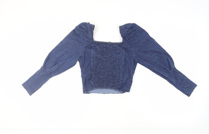Boohoo Women's Blue Cropped Blouse - Size 12