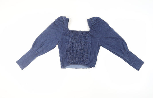 Boohoo Women's Blue Cropped Blouse - Size 12