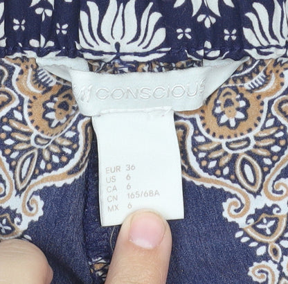 H&M Women’s Blue Paisley Culotte Shorts, Size 8