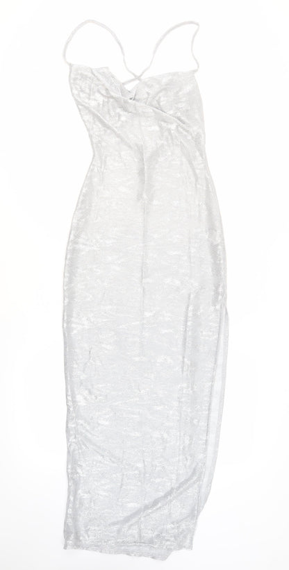 boohoo Women's Silver Slip Dress Size 8