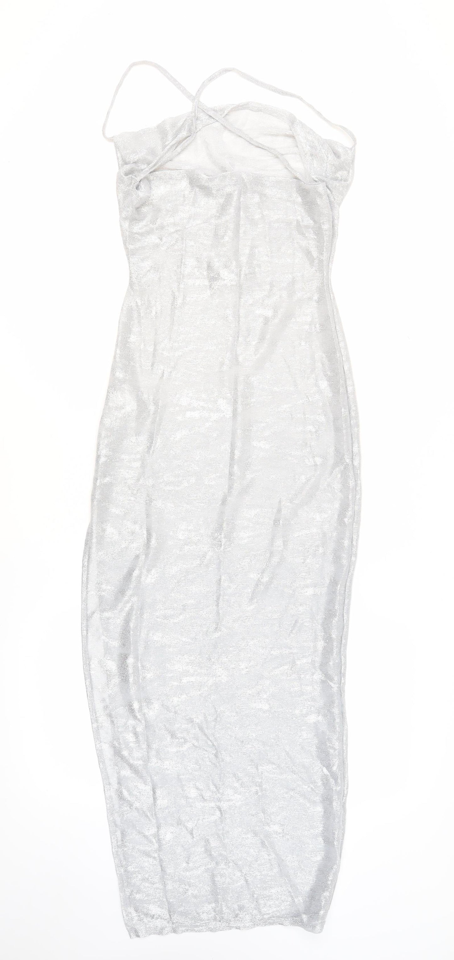 boohoo Women's Silver Slip Dress Size 8