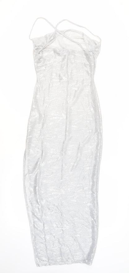 boohoo Women's Silver Slip Dress Size 8