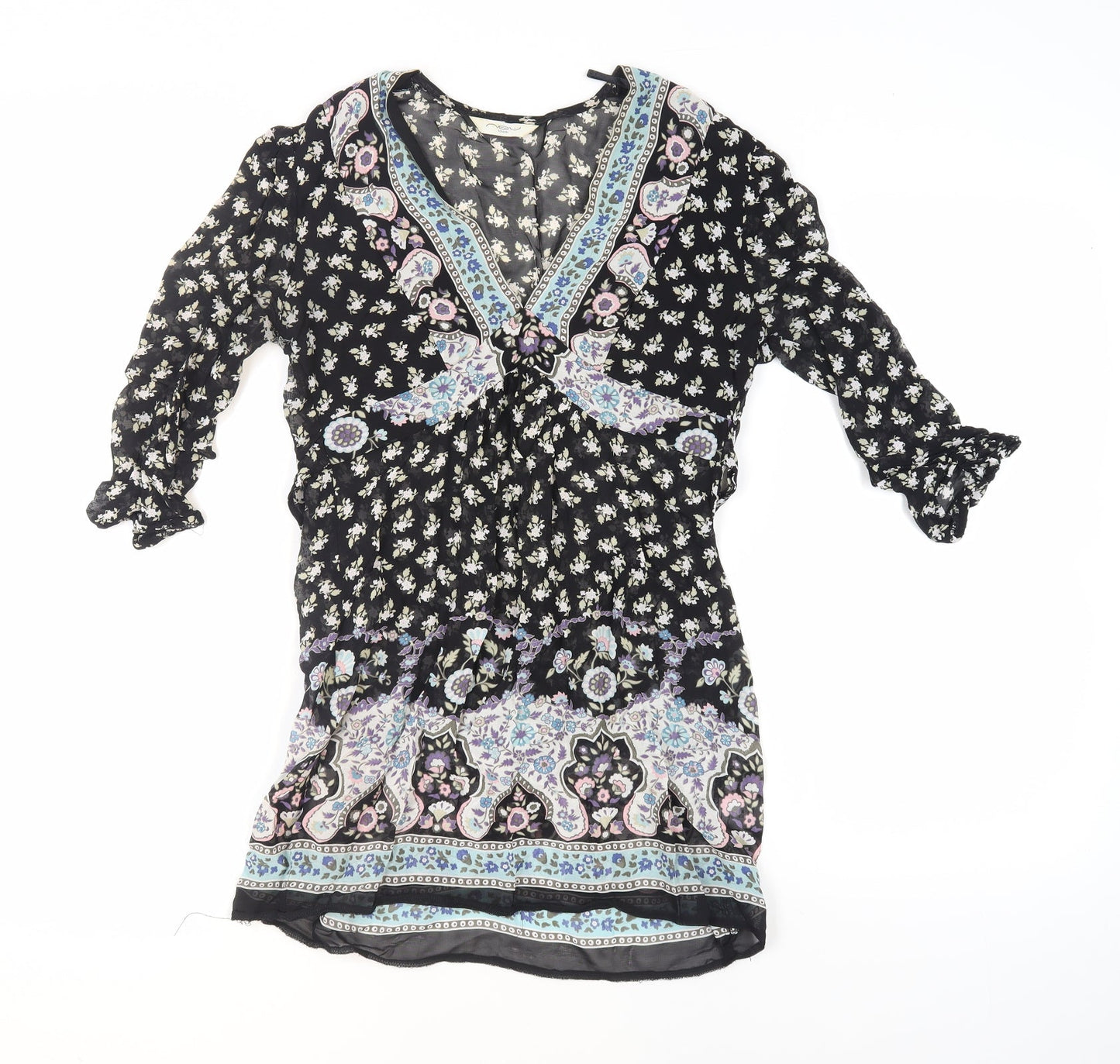 Womens UK Size 10 New Look Black Tunic Blouse