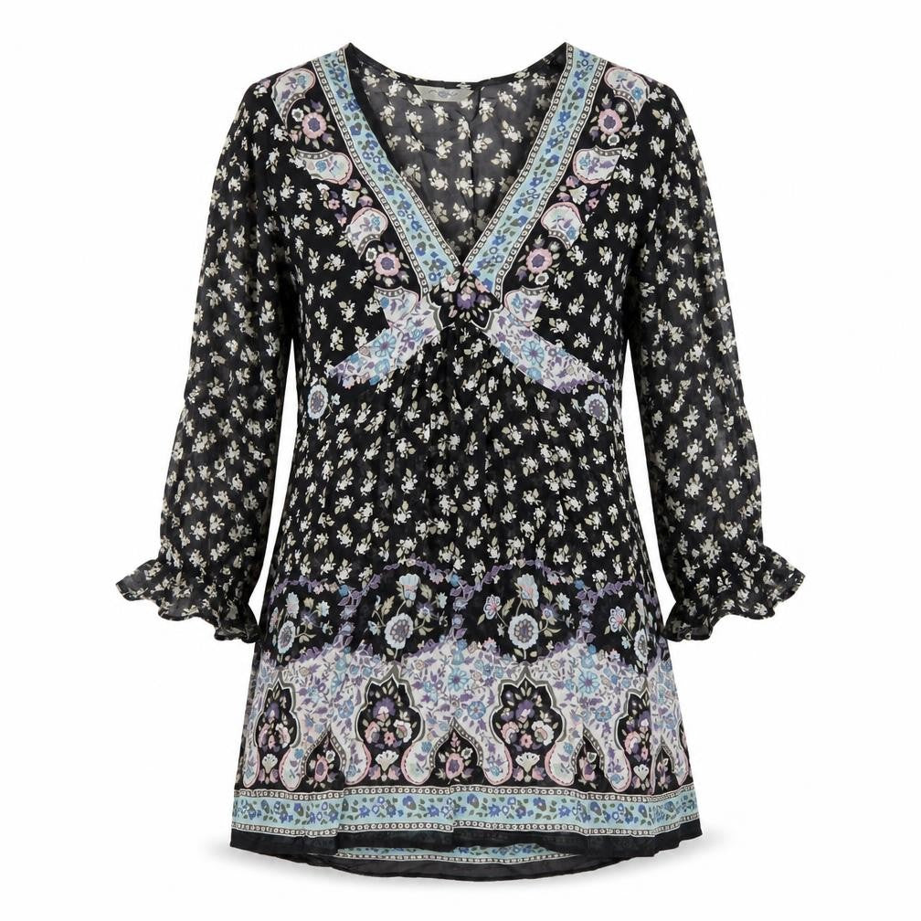 Womens UK Size 10 New Look Black Tunic Blouse