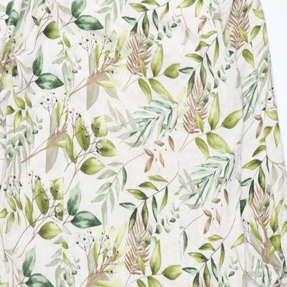 SPLASH Womens Multicoloured Geometric Viscose Maxi Size 10 Round Neck Button - Plant Print Smocked Beaded Belt