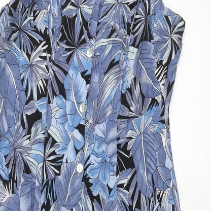 Berkertex Womens Blue Geometric Viscose A-Line Size 16 V-Neck Button - Plant Print