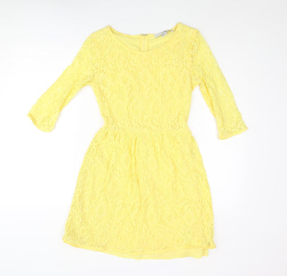 XXI Womens Yellow Nylon A-Line Size S Round Neck Zip