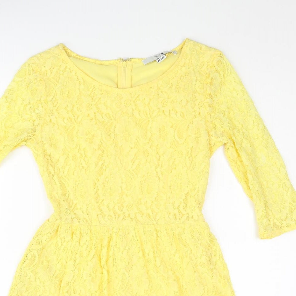 XXI Womens Yellow Nylon A-Line Size S Round Neck Zip