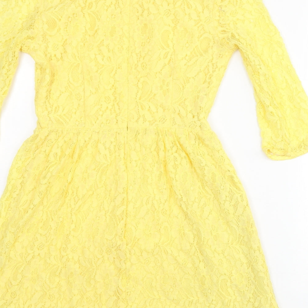 XXI Womens Yellow Nylon A-Line Size S Round Neck Zip