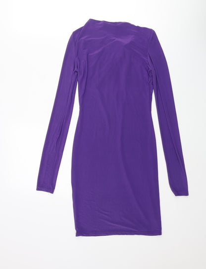 Boohoo Womens Purple Polyester Bodycon Size 8 Round Neck Pullover - Knot Detail