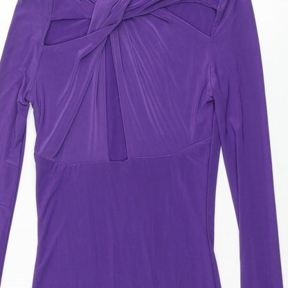 Boohoo Womens Purple Polyester Bodycon Size 8 Round Neck Pullover - Knot Detail
