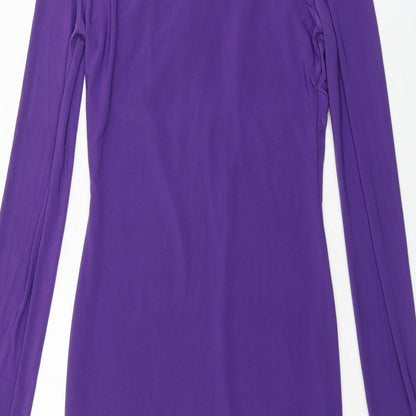 Boohoo Womens Purple Polyester Bodycon Size 8 Round Neck Pullover - Knot Detail