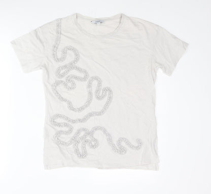 N EXT Womens Grey Cotton Basic T-Shirt Size 8 Round Neck - Ruffle Swirl Detail