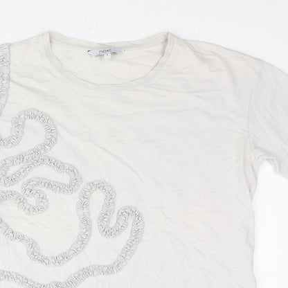 N EXT Womens Grey Cotton Basic T-Shirt Size 8 Round Neck - Ruffle Swirl Detail
