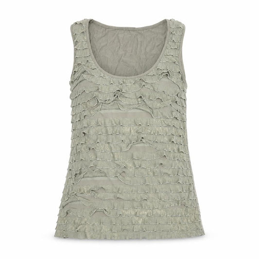 Front view of Red Herring women’s green polyester camisole blouse, size UK 14, scoop neck - frill detail