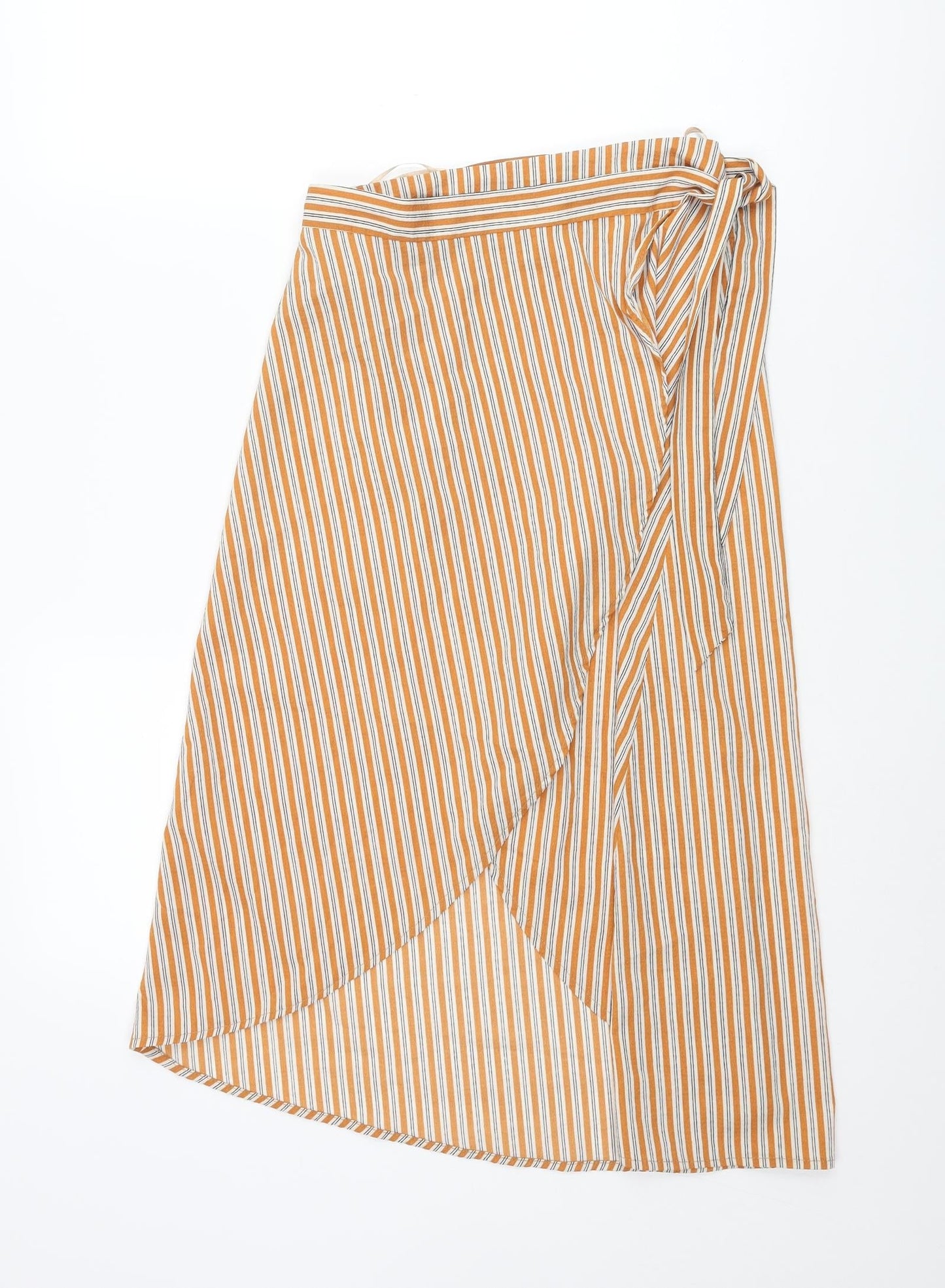 PRETTYLITTLETHING Womens Orange Striped Polyester Wrap Skirt Size 8 Tie