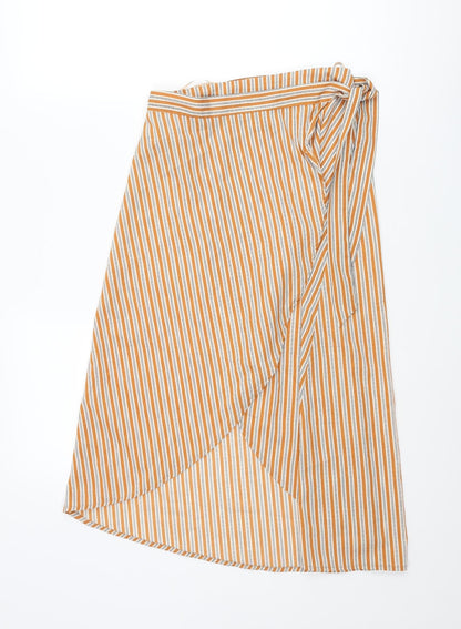 PRETTYLITTLETHING Womens Orange Striped Polyester Wrap Skirt Size 8 Tie