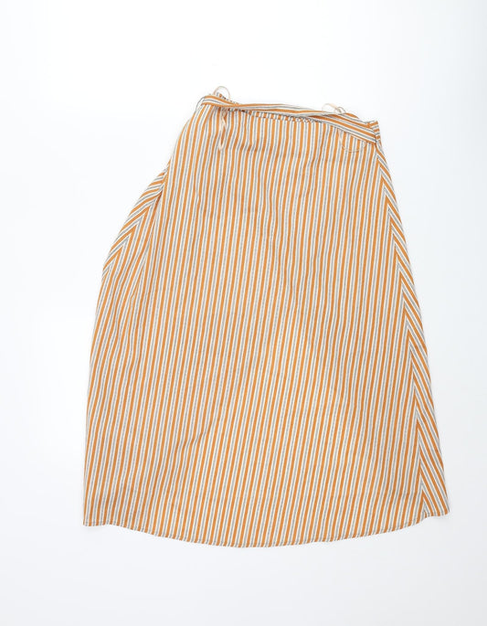 PRETTYLITTLETHING Womens Orange Striped Polyester Wrap Skirt Size 8 Tie