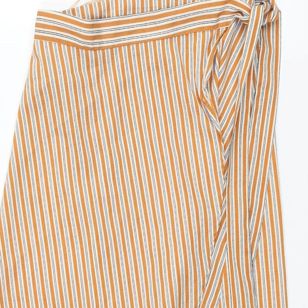 PRETTYLITTLETHING Womens Orange Striped Polyester Wrap Skirt Size 8 Tie